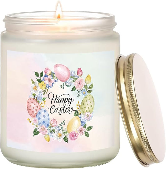 Easter Candle - Cream Vanilla Scented Natural Soy Wax Candel for Home, Egg Décor Spring Candle, Easter Gifts for Women, Clean Burning, Vegan Jar Candle for Birthday,Aromatherahpy,Relaxation(7oz)