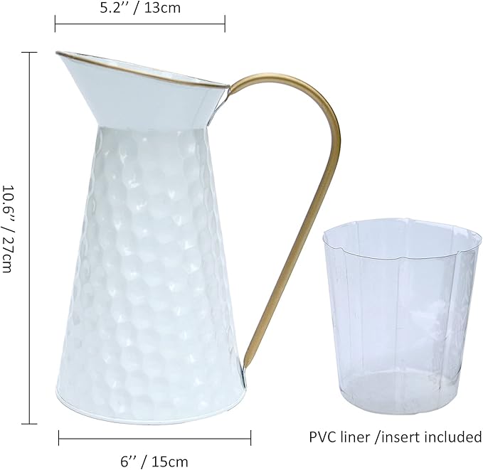 Elegant White Metal Decorative Flower Vase,Farmhouse Galvanized Pitcher,Rustic Milk Jug for Home Decor…