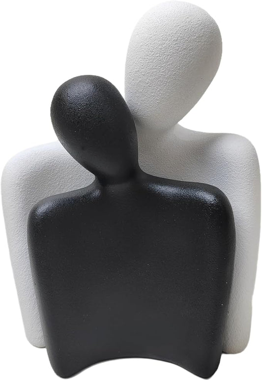 Couple Sculptures for Home Decor,Hugging Figurines,Modern Romantic Sculptures for Living Room Bedroom Office Decor,Gift for Anniversary Valentine（Black+White）