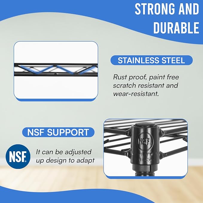 PayLessHere | 6-Tier Wire Shelf | 17"x12"x64" | Black | Adjustable Racks | Heavy-Duty Storage Shelves, Holds Upto 600 lbs | Rust-Resistant, No-Tool Assembly | for Home, Garage Shelving