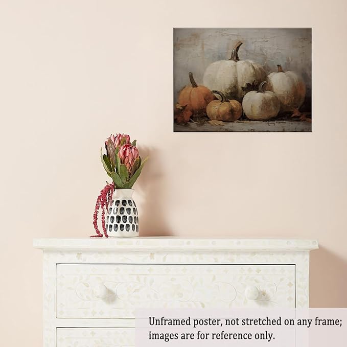 Fall Wall Decor Pumpkin Still Life Canvas Paint posters Rustic Fall Art Vintage Autumn Wall Print Halloween Autumn Decor Thanksgiving 20x30 Unframed