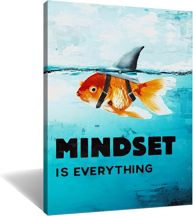 Canvas Wall Art Goldfish Shark Picture Animal Motivational Painting Modern Inspiring Poster Print Artwork for Living Room Bedroom Office Home Decor Wooden Framed Ready to Hang [18''W x 24''H]