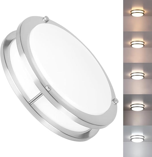 Brushed Nickel Ceiling Light, 10 Inch LED Ceiling Light Fixture for Bathroom,17W, 2700K/3000K/3500K/4000K/5000K Adjustable Ceiling Lighting for Bedroom Kitchen Hallway Living Room