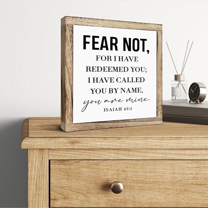 SUSZDOU Scripture Sign, Isaiah 43:1, Rustic Wooden Plaque, 9.8x9.8 Inch, Pine, Tabletop Decor