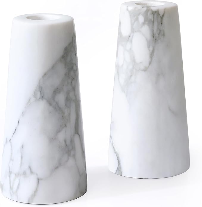 HofferRuffer Marble Candlestick Holders，Set of 2 Natural Stone Candle Holder Decorative Candle Stands for Wedding, Dinning, Party, Table Centerpieces, Fit 3/4'' Thick Taper Candles (White)