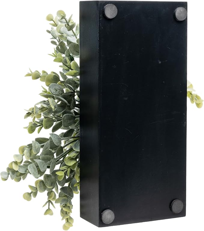 MyGift Artificial Eucalyptus Plant in Black Wood Decorative Planter Pot, Realistic Faux Indoor Greenery in Container for Tabletop Centerpiece Décor