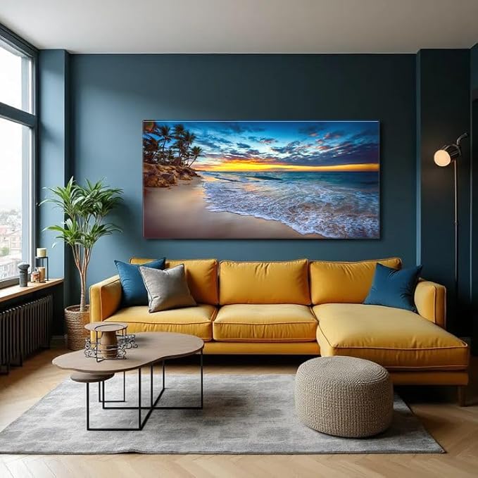 Large Sunset Beach Canvas Wall Art for Living Room Coastal Painting Wall Decor Seascape Picture Nature Ocean Artwork Poster Print for Office Bedroom Decoration 24"x48"