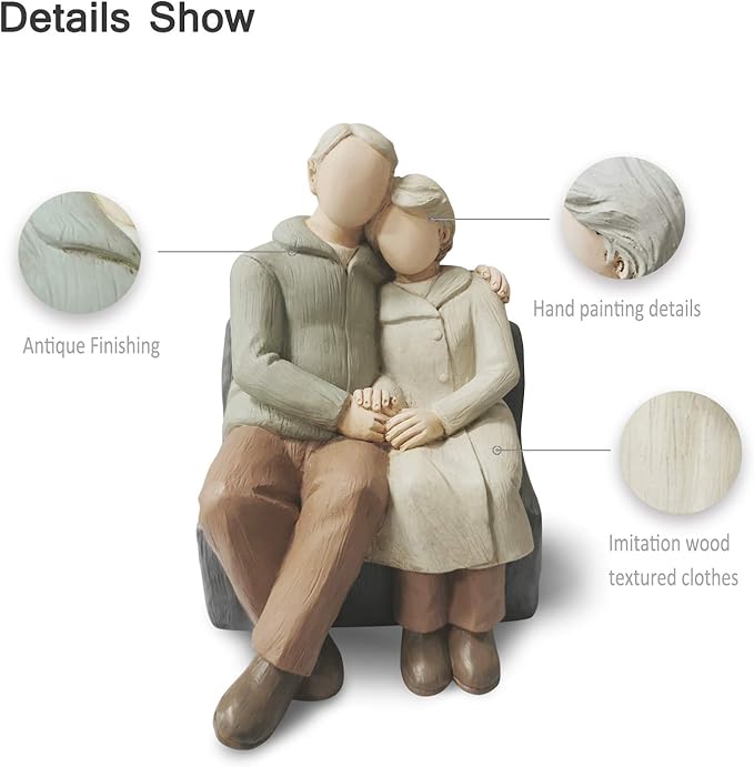 Couple Anniversary Sculpted Hand-Painted Figure Gifts Husband and Wife Wedding Figurine Gift, Happy 10th - 80th Anniversary Statue for Him and Her Together