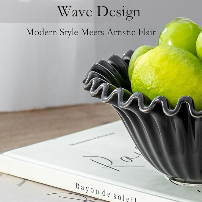 Decorative Bowl, HandCrafted Ruffle Flower Bowl Porcelain Vintage Ring Dish Floral Bowl for Home Decor Ruffle Centerpiece Bowl, Black (5.5 inch) Halloween