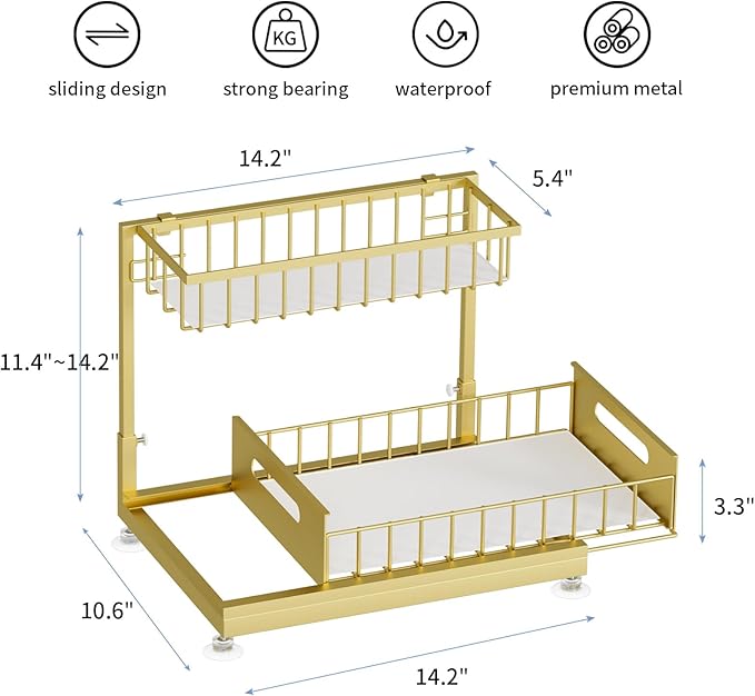 Under Sink Organizer Storage 2-Tier Premium Metal Pull-Out Racks, Height Adjustable, Easy Installation | Kitchen & Bathroom Organizers Pack of 1