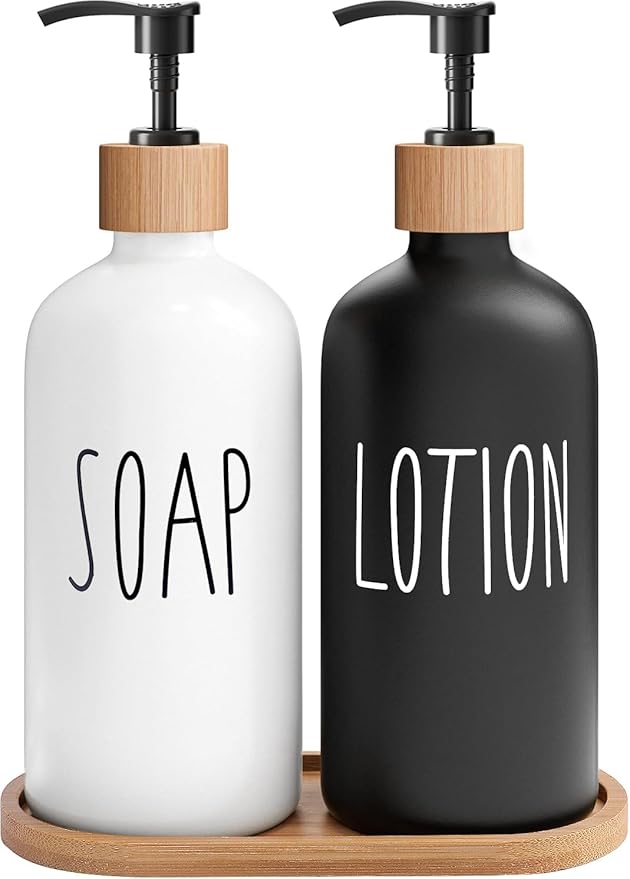 MOMEEMO Soap Dispenser Bathroom Set with Hand and Lotion Dispenser, Suitable for Bathroom Decor. (Black & White)
