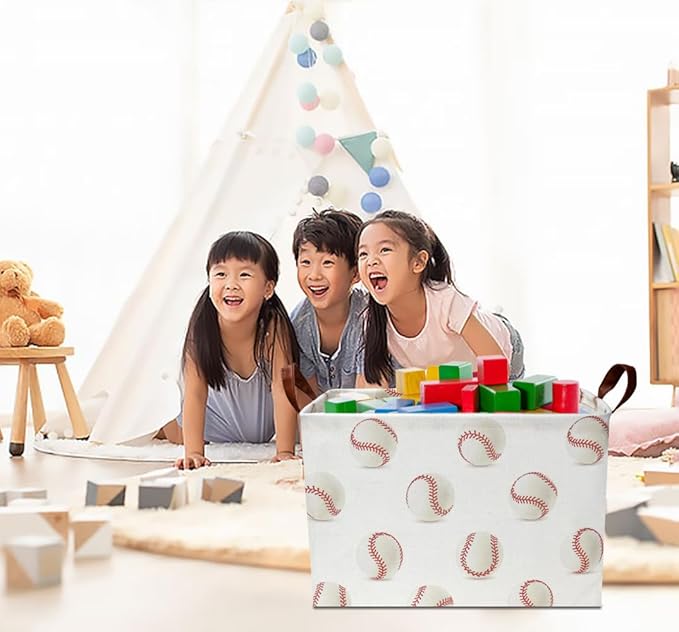 CLOCOR Rectangular Baseball Storage Basket,Collapsible Fabric Storage Container,Gift Basket(Baseball)