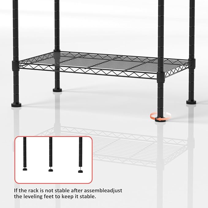 4 Tier Shelving Unit, 176 LBS Per Shelf Height Adjustable Narrow Storage Shelves, Heavy Duty Metal Garage Metal Shelves for Kitchen, Restaurant, Pantry, Laundry, Black