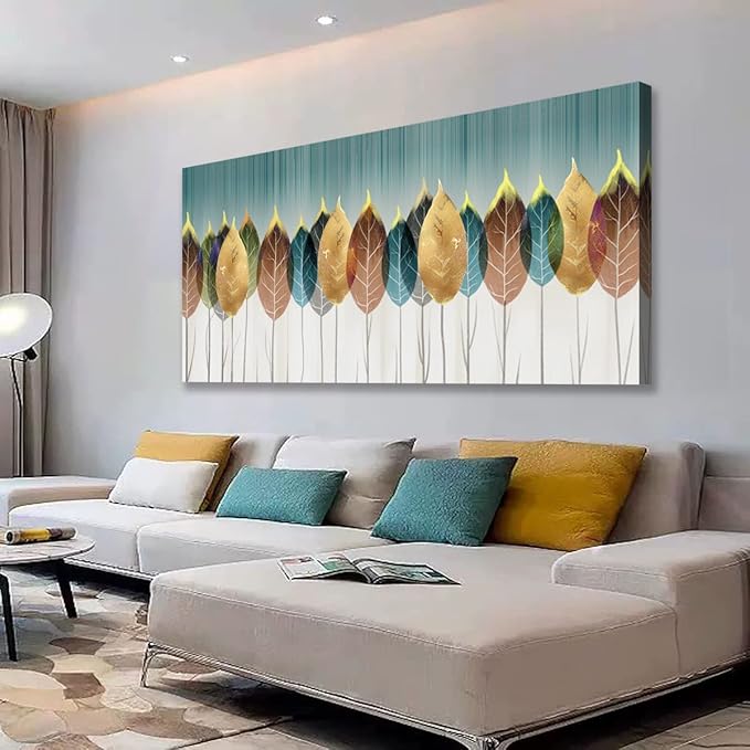 Colorful leaves Pictures Canvas Wall Art for Living room Bedroom or Bathroom Wall Decor,Abstract leaves Wall Art Print Paitnings for home Decor,Abstract painting Waterproof Stretched Ready to