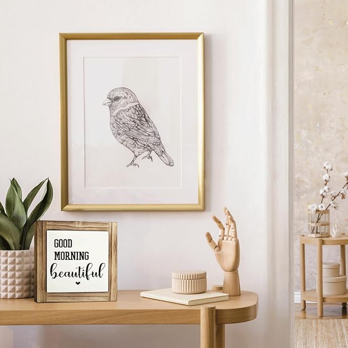 Good Morning Beautiful Sign, Couple's Greeting Signs Decor, Decorative Wooden Box Sign, Farmhouse Desk Signs, Sweet Home Decor for Bedroom, Romantic Gift for Girlfriend Wife, 5.9×5.9 inches