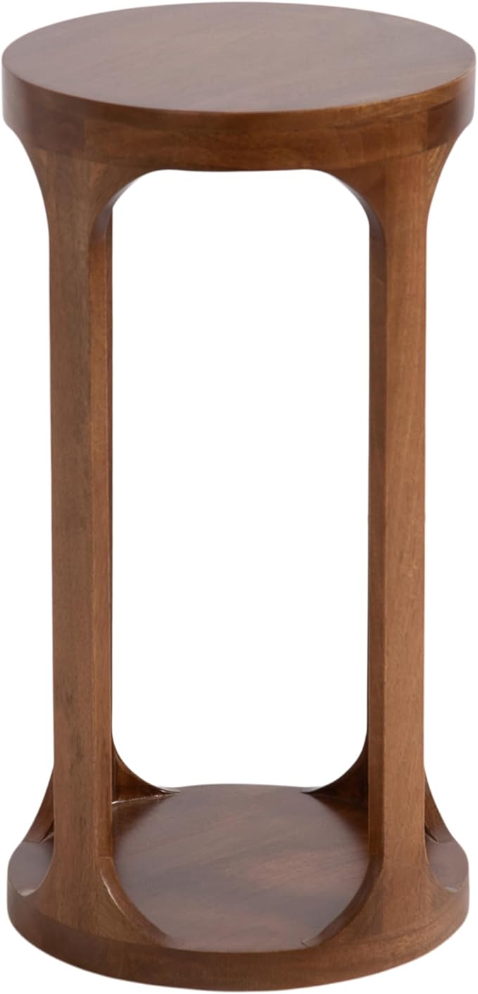 Kate and Laurel Dahl Modern Slatted Wooden Round Drink Table; 12 x 23; Walnut Brown; Transitional Wood Accent Pedestal Table for Use as Living Room Plant Stand or Small Bedroom Nightstand