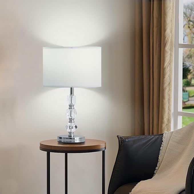 Crystal Table Lamps Set of 2, 3-Color Dimmable Modern Bedside Lamp for Livingroom/Bedroom/Entryway and Other Rooms, Led Bulb Included