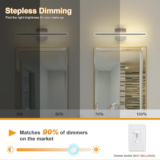 24 inch LED Vanity Lights Brushed Nickel Bathroom Light Fixture Bathroom Vanity Lights Over Mirror Vanity Lighting Fixtures 5 Color Temperature Dimmable Led Light Bar 5CCT