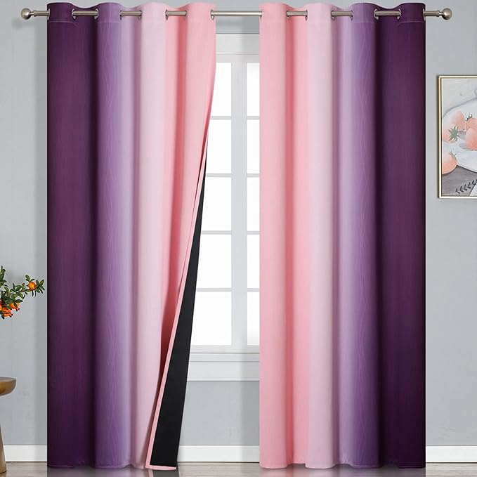 Estelar Textiler Pink and Purple Blackout Curtains for Bedroom, Thermal Insulated Drapes 108 Inches Long, Full Light Blocking Energy Saving Long Curtains for Living Room, 52Wx108L, 2 Panels