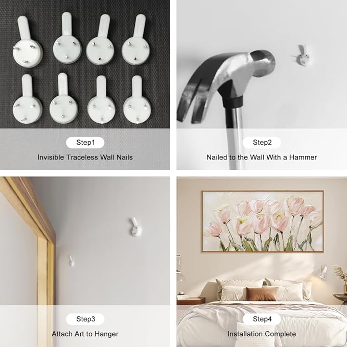 CHDITB Tulip Floral Framed Canvas Wall Art, 20"X40" Watercolor Flower Pink Tulip Textured Oil Painting, Modern Wildflower Wall Decor, Large Pink Floral Artwork for Living Room, Bedroom, Office