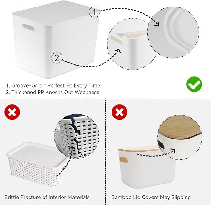 DOUKE White Large Plastic Storage Bins with Lids, 30qt & 16qt Closet Organizers and Storage Tubs, 12" Deep Lidded Aesthetic Storage Containers(4XL+2L)