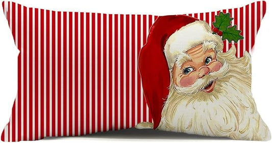 Decor Christmas Pillow Covers 12X20 Inch Elegant Red Striped Throw Pillow Covers Santa Claus Pillowcase Xmas Pillow Cushion for Christmas Decoratons