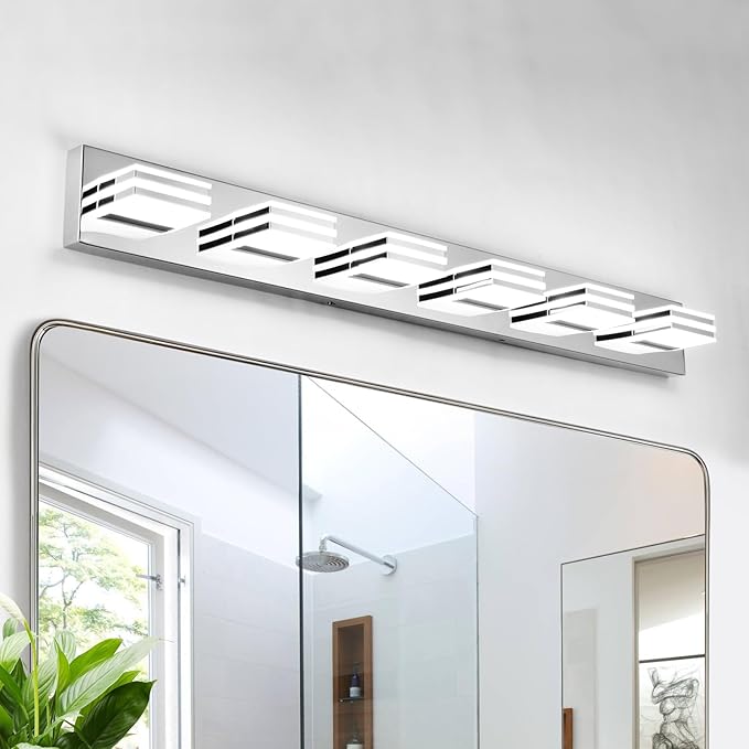 Modern Bathroom Light Fixtures 6 Light LED Vanity Lighting Bar 41 Inch Wall Lights above Mirror 36W Mirror Light Fixtures Chrome Bath Lamps 6000K Restroom Sink Light Long Vanity Sconces Lights