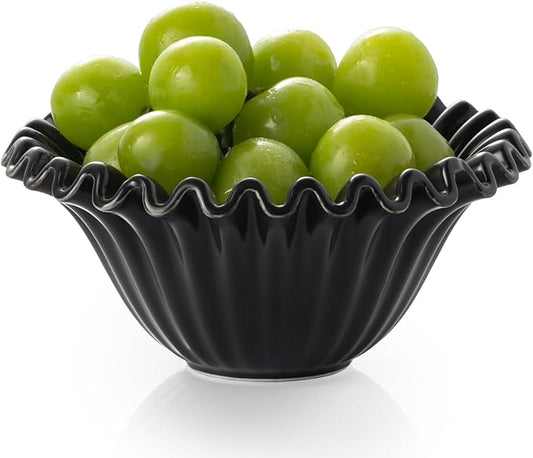 Decorative Bowl, HandCrafted Ruffle Flower Bowl Porcelain Vintage Ring Dish Floral Bowl for Home Decor Ruffle Centerpiece Bowl, Black (5.5 inch) Halloween