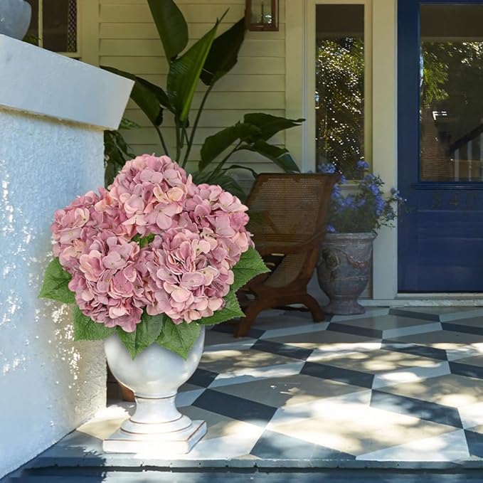 Pink Purple Hydrangea Artificial Flowers Large Artificial Hydrangeas Silk Flowers for Home Decor Indoor Wedding Flowers Bouquets Faux Flowers Kitchen Centerpiece Table Decorations