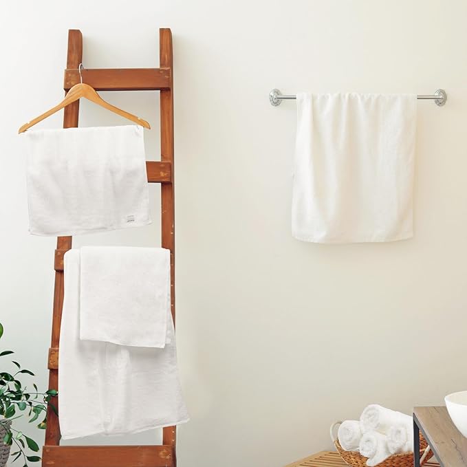 SEMAXE White Bath Towel Set, 100% Cotton Bathroom Towels with Hanging Loops and Nano-Bio Lifecycle Labels, Luxury 8 Piece Towel Set Include 2 Bath Towels, 2 Hand Towels, 4 Washcloths