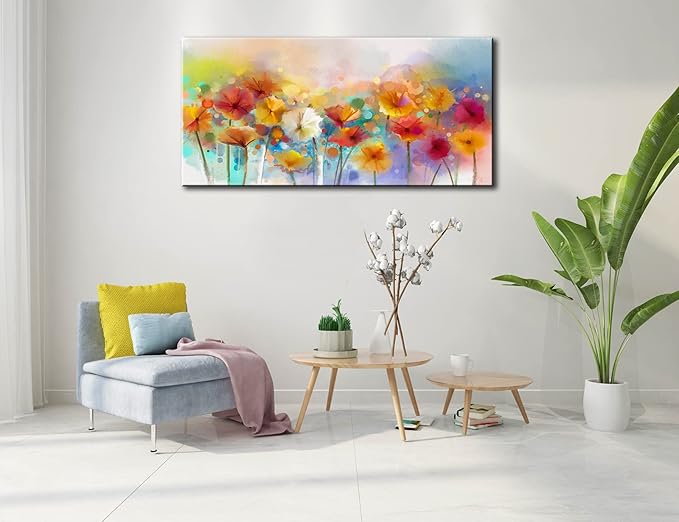OKEXCKK Abstract Flowers Canvas Wall Art for Living Room - Colorful Floral Painting Picture Print for Bedroom, Large Artwork Wall Decor - 20"x40"