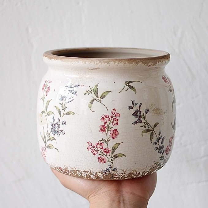 Flower Pots, Vintage Planters for Indoor Plants, 6.29'' Plant Pots with Drainage, Ceramic Pots for Plants, Vase & Planters, Indoor Planter for Home, Fall Decor, Purple Red