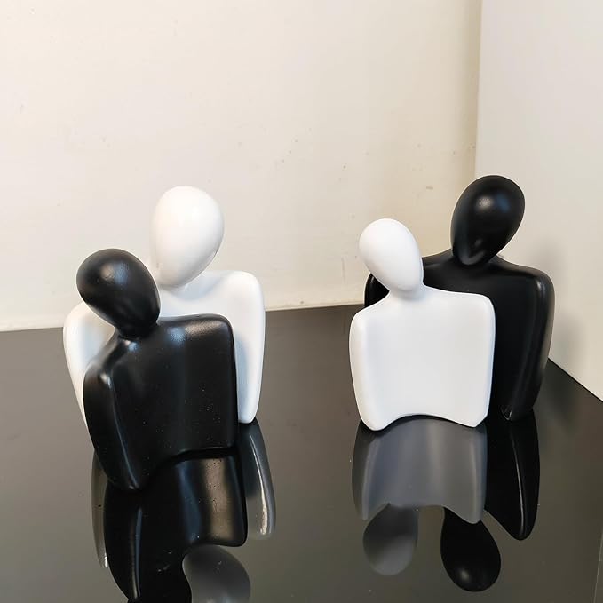 Couple Sculptures for Home Decor,Hugging Figurines,Modern Romantic Sculptures for Living Room Bedroom Office Decor,Gift for Anniversary Valentine（Black+White）