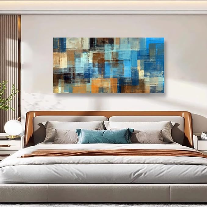 Colour Abstract Pictures Canvas Wall Art for Living room Office Bedroom Wall Decor,Abstract Wall Art Print Paintings Modern Cool Blue Yellow Artwork Waterproof Ready to Hang-20x40inch