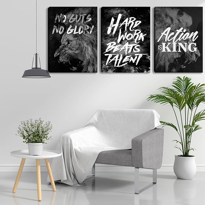 Black Office Wall Art Inspirational Canvas Wall Art Motivational Office Decor 3 Pieces Motivational Positive Quotes Wall Decor Poster Prints for Living Room Bedroom Framed Decorations (36" Wx16 H)