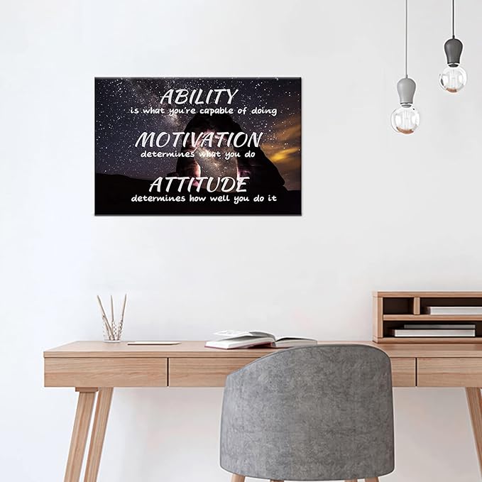QYHART Ability Attitude Motivation Canvas Wall Art Painting Inspirational Posters Pictures Prints Artwork for Living Room Office Decor Framed Ready to Hang [18''Wx 12''H]