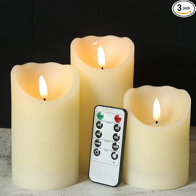 Eldnacele Flameless Flickering Candles with Timer, 3D Wick Real Wax Battery Operated Red Pillar Candles with 6H Timer Set of 3 for Home Wedding Party Christmas Decoration (D3” x H4”5”6”)