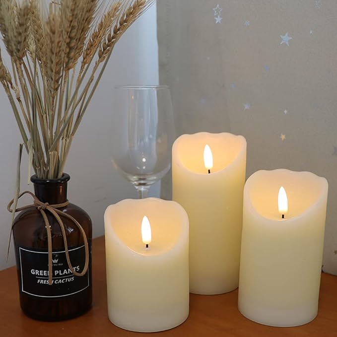 Eldnacele Flameless Flickering Candles with Timer, 3D Wick Real Wax Battery Operated Red Pillar Candles with 6H Timer Set of 3 for Home Wedding Party Christmas Decoration (D3” x H4”5”6”)