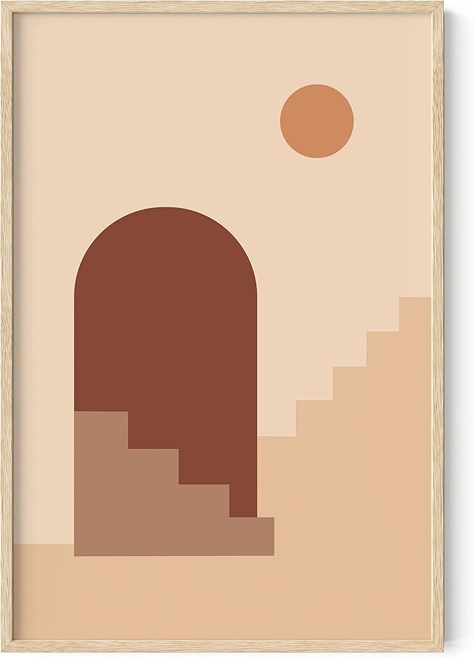 HAUS AND HUES Woman Drawing Line Art Wall Decor (24.00" X 36.00", Beige Framed, Sun and Two Staircases)