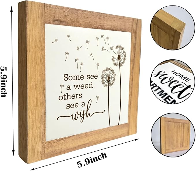 Inspirational Wood Sign, Box Wood Plaques Desk Décor, Dandelion Sign, Wooden Plaque Gift Tabletop, Elegant Home Decor, Farmhouse Decor Set, Housewarming Gift, Some See a Weed Others See a Wish A1