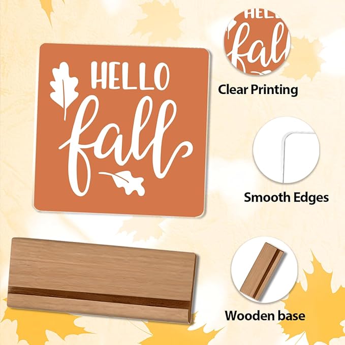 Hello Fall Decor Rustic Fall Decorations for Home Office Cute Autumn Thanksgiving Decor Farmhouse Harvest Acrylic Decorations for Bedroom Table 5 x 5 inches (Acrylic 1705)