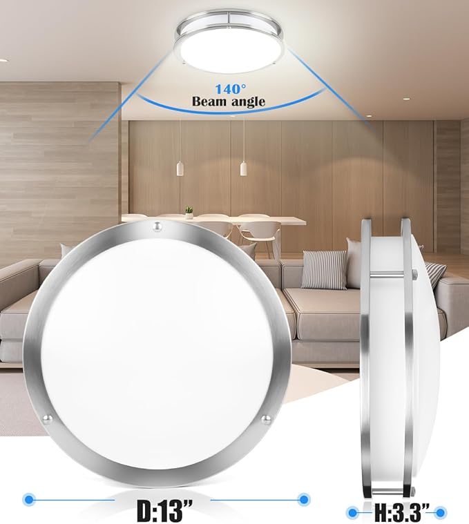 2Pack 13 Inch Oval LED Ceiling Lights, LED Flush Mount Light Fixture, 23W, 2700K/3000K/3500K/4000K/5000K Adjustable, Brushed Nickel Ceiling Mount Light Fixture for Bedroom Kitchen Bathroom