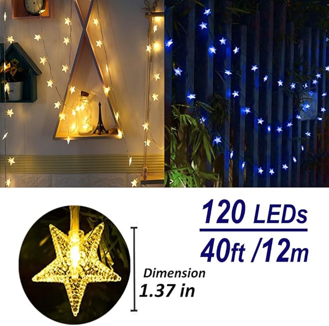 Solhice 40ft Color Changing Star String Lights for Bedroom 120 LEDs, Indoor Fairy Lights USB Powered with Remote, Hanging Bunk Bed Lights for Kids Room, Starry Lights for Dorm Decor