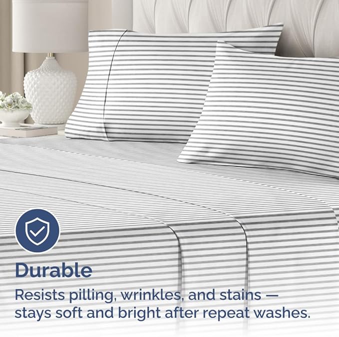 Queen Pillow Cases Set of 2 - Ultra Soft Hotel Quality Pillowcase Covers - Comfy, Cozy & Wrinkle Free - Shrinkage and Fade Resistant - Machine Washable Pillow Protectors - 2 Piece Set - Grey Stripes 2