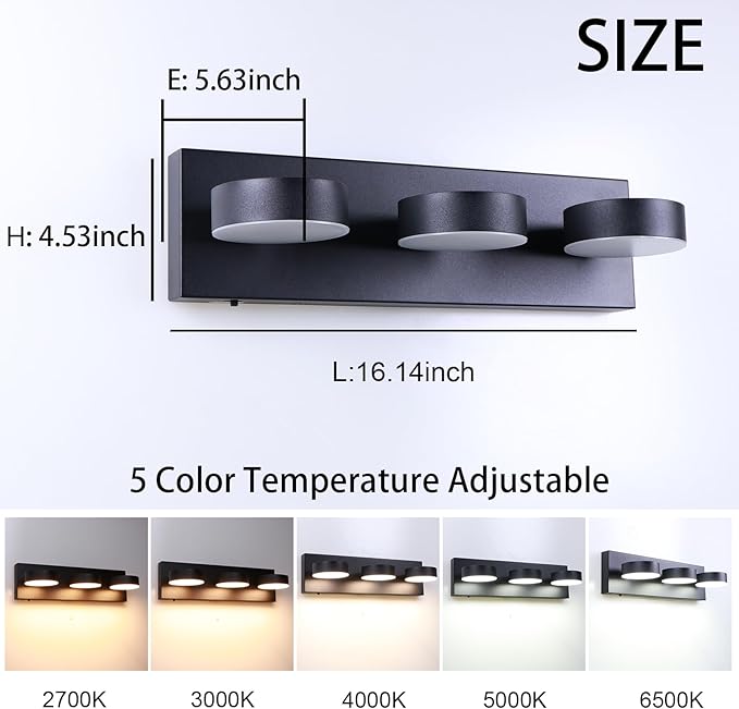 Modern Bathroom Vanity Light Fixtures,4-Light Matte Black Bathroom Wall Lighting Fixtures Over Mirror, Dimmable 5CCT LED Vanity Lights with Acrylic Shades