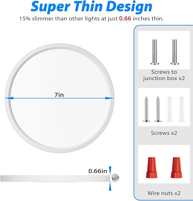 Peasur 7 inch LED Ceiling Light, 3000K/3500K/4000K/5000K/6500K Adjustable Flush Mount Light Fixture,1500LM 15W Thin White Round Lamp for Hallway Kitchen Bathroom Bedroom, 4Pack