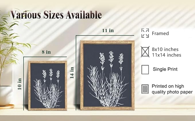 GUMEYJIA Boho Wall Art Set of 4 Framed Herb Prints Botanical White Floral Sketches with Gray and Sage Green Background Modern Farmhouse Decor Home Kitchen Wall Decor (8x10 in)