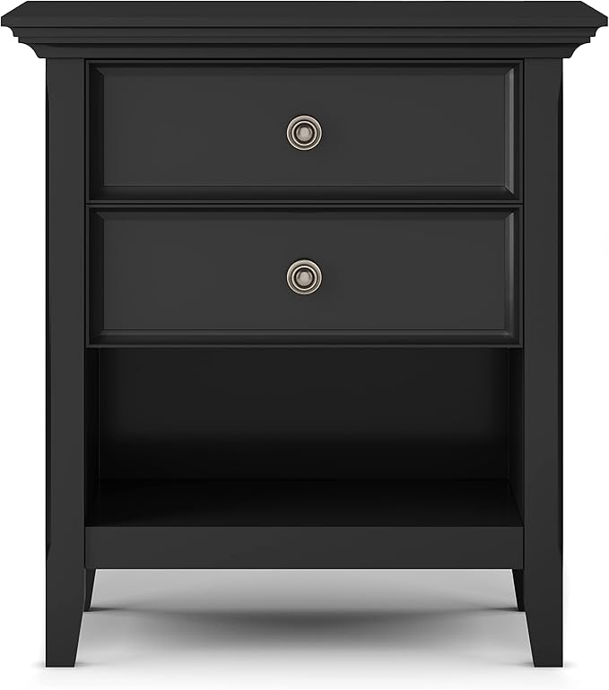 SIMPLIHOME Amherst SOLID WOOD 24 Inch Wide Traditional Bedside Nightstand Table in Black, For the Living Room and Bedroom
