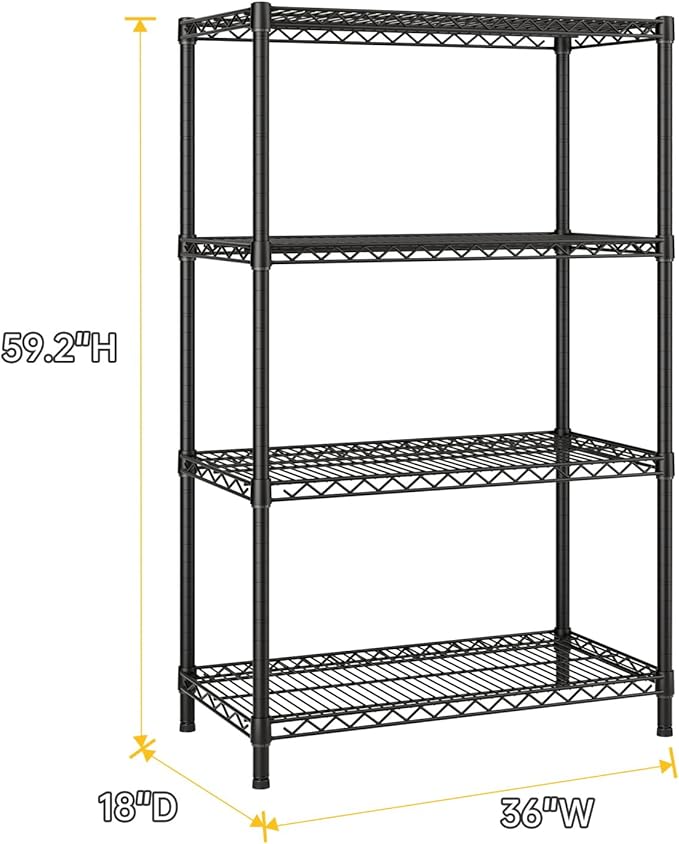 SINGAYE 4 Garage Heavy Duty Shelving Unit Kitchen Pantry Close Home Organizers and Storage Bathroom Shelf Laundry Room Organization Industrial Book Metal Wire Adjustable Shelves