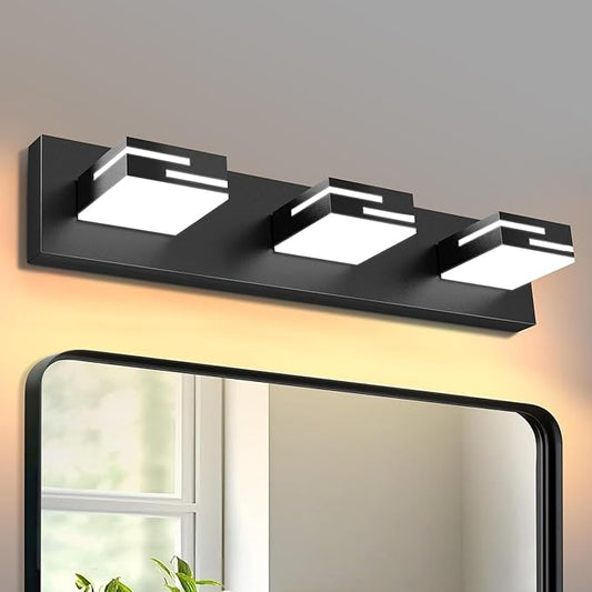 LED Modern Bathroom Vanity Light Fixtures 3-Light 5CCT Dimmable Matte Black Vanity Lights for Bathroom Lighting Fixtures Over Mirror, with 350° Rotatable Acrylic Heads, 22-inch